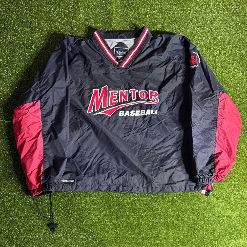 Holloway Mentor Baseball Windbreaker Jacket Mens Large Black Red V-Neck Pullover